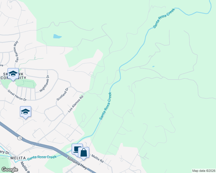 map of restaurants, bars, coffee shops, grocery stores, and more near 878 Wildwood Trail in Santa Rosa