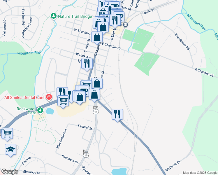 map of restaurants, bars, coffee shops, grocery stores, and more near 1329 Lightfoot Street in Culpeper
