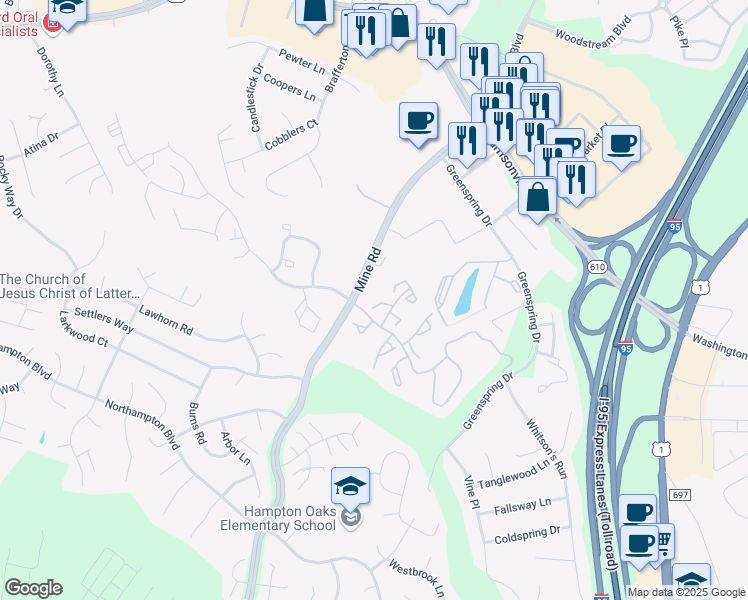 map of restaurants, bars, coffee shops, grocery stores, and more near 109 Aston Court in Stafford