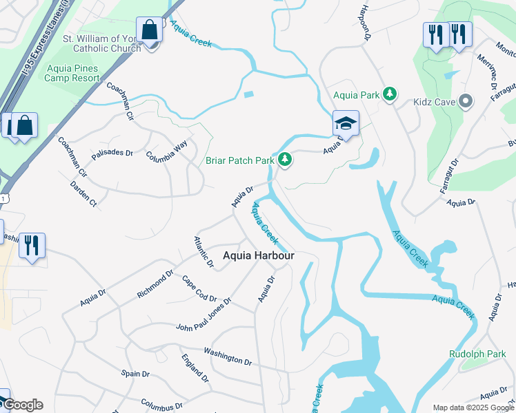 map of restaurants, bars, coffee shops, grocery stores, and more near 1122 Potomac Drive in Stafford