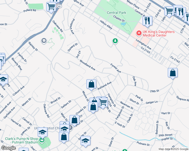 map of restaurants, bars, coffee shops, grocery stores, and more near 2401 Cherrywood Court in Ashland