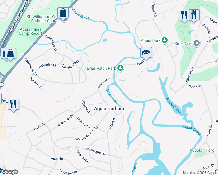 map of restaurants, bars, coffee shops, grocery stores, and more near 1122 Potomac Drive in Stafford
