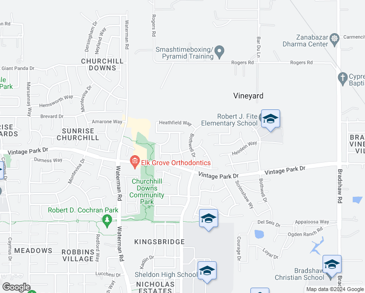 map of restaurants, bars, coffee shops, grocery stores, and more near 9400 Brownsberg Way in Sacramento