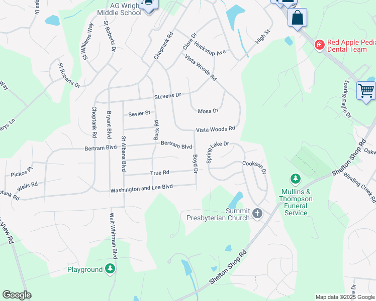 map of restaurants, bars, coffee shops, grocery stores, and more near 3 Bertram Boulevard in Stafford