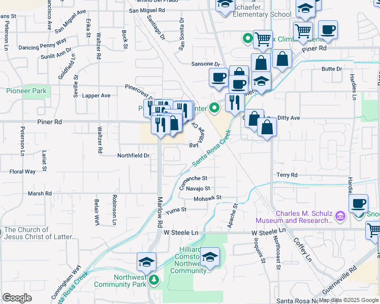 map of restaurants, bars, coffee shops, grocery stores, and more near 2912 Bay Village Circle in Santa Rosa