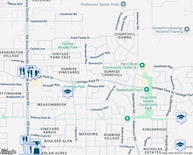 map of restaurants, bars, coffee shops, grocery stores, and more near 8050 Wente Way in Sacramento