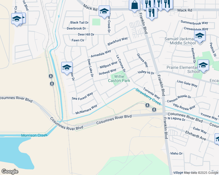 map of restaurants, bars, coffee shops, grocery stores, and more near 4212 Equinox Way in Sacramento