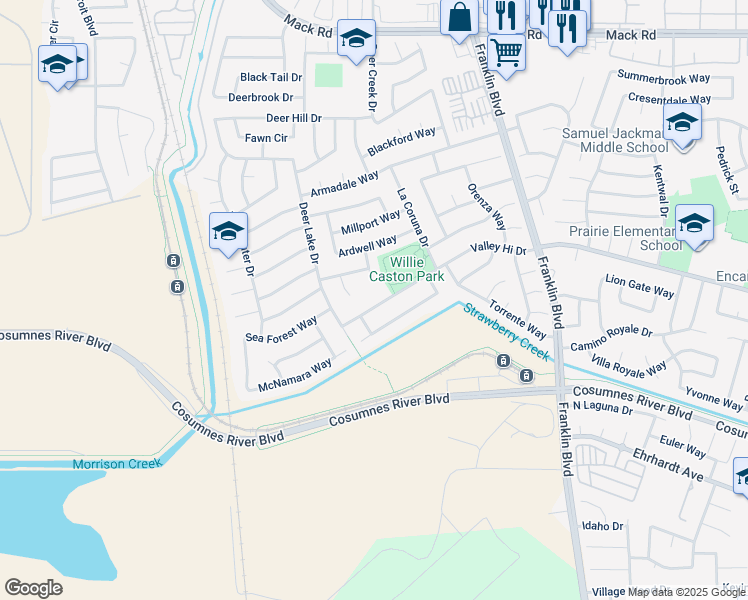 map of restaurants, bars, coffee shops, grocery stores, and more near 4212 Equinox Way in Sacramento