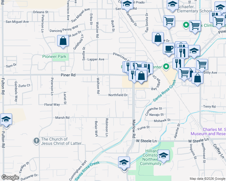 map of restaurants, bars, coffee shops, grocery stores, and more near 2958 Bay Village Avenue in Santa Rosa