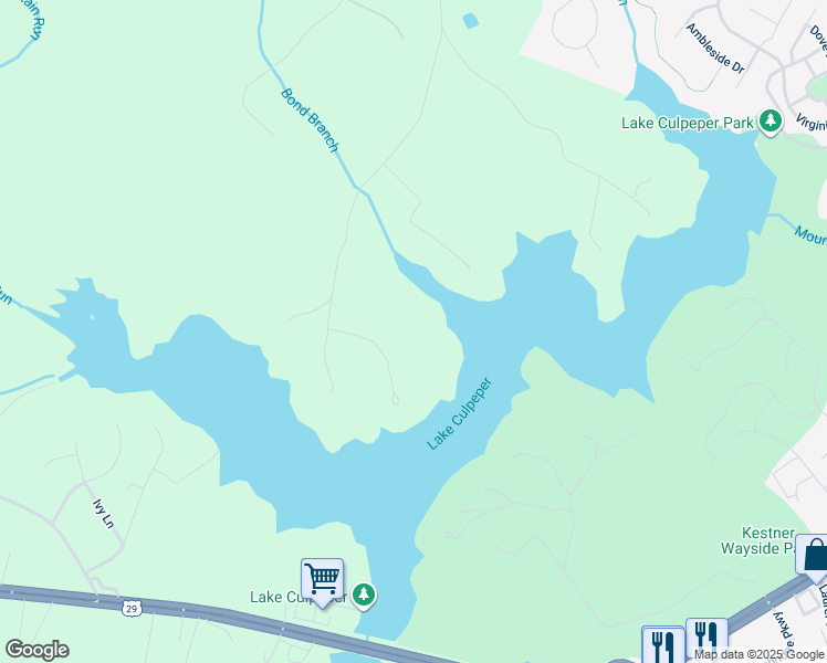 map of restaurants, bars, coffee shops, grocery stores, and more near 17255-17299 Whisper Hill Rd in Culpeper