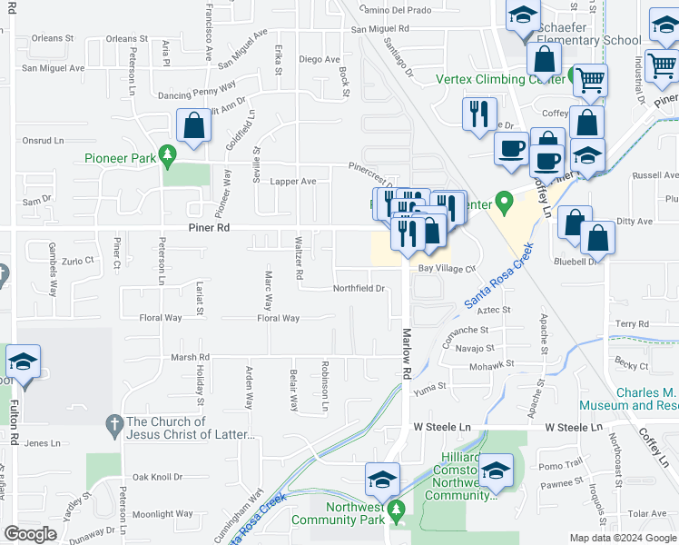 map of restaurants, bars, coffee shops, grocery stores, and more near 1990 Bay Meadow Drive in Santa Rosa