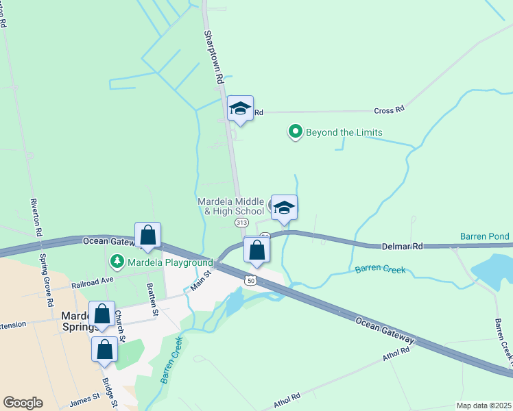 map of restaurants, bars, coffee shops, grocery stores, and more near 24940 Delmar Road in Mardela Springs