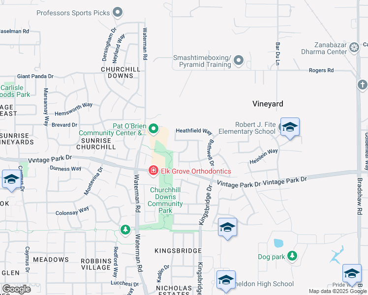 map of restaurants, bars, coffee shops, grocery stores, and more near 8042 Clanfield Way in Sacramento