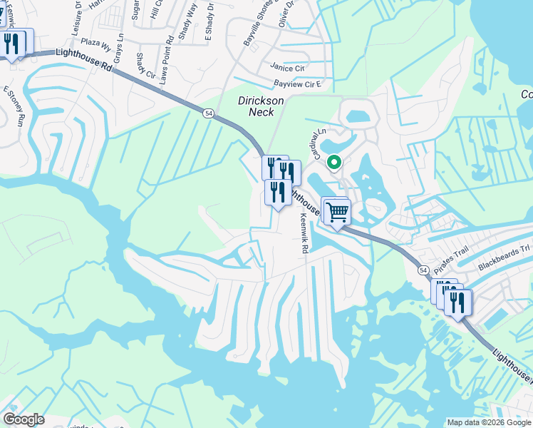 map of restaurants, bars, coffee shops, grocery stores, and more near 38065 Sunny Winters Drive in Selbyville