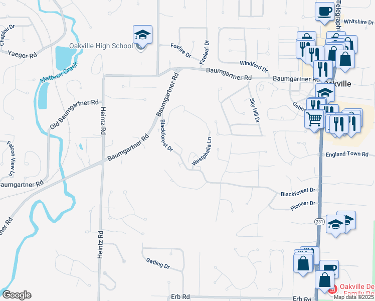 map of restaurants, bars, coffee shops, grocery stores, and more near 2741 Westphalia Court in St. Louis