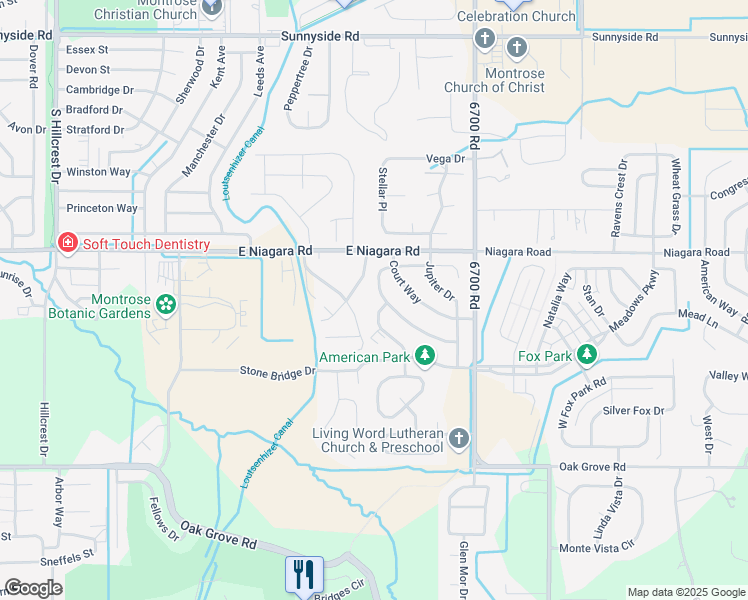 map of restaurants, bars, coffee shops, grocery stores, and more near 1877 Ouray Drive in Montrose