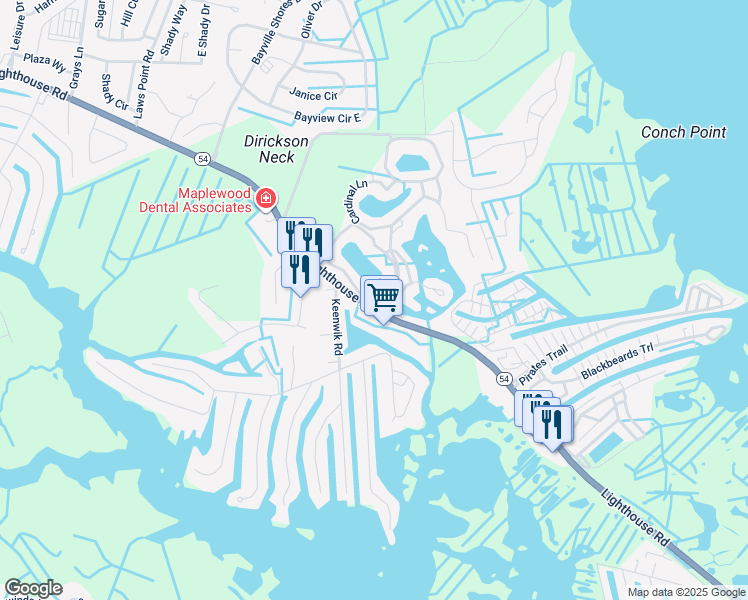 map of restaurants, bars, coffee shops, grocery stores, and more near 11 Mockingbird Lane in Selbyville