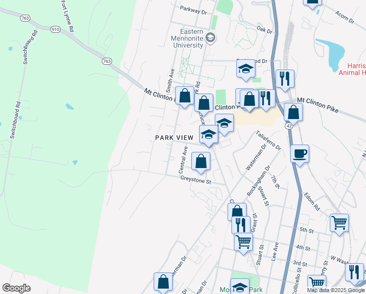 map of restaurants, bars, coffee shops, grocery stores, and more near in Harrisonburg