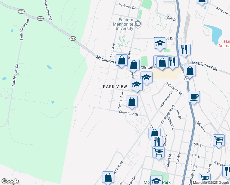 map of restaurants, bars, coffee shops, grocery stores, and more near in Harrisonburg