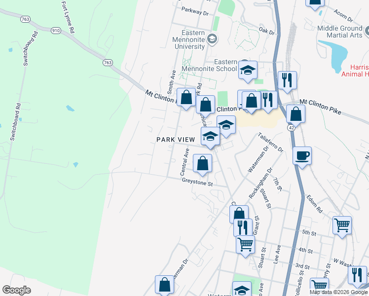 map of restaurants, bars, coffee shops, grocery stores, and more near in Harrisonburg