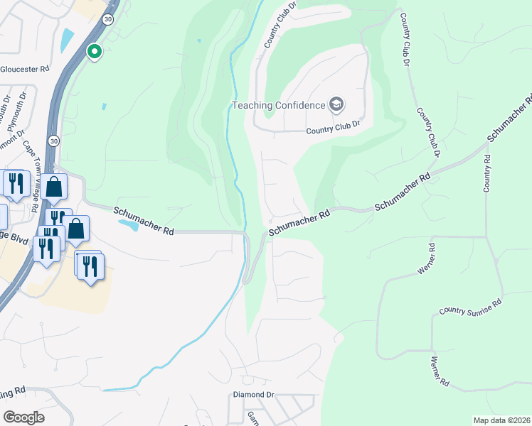 map of restaurants, bars, coffee shops, grocery stores, and more near 2665 Ruddy Ridge Drive in High Ridge