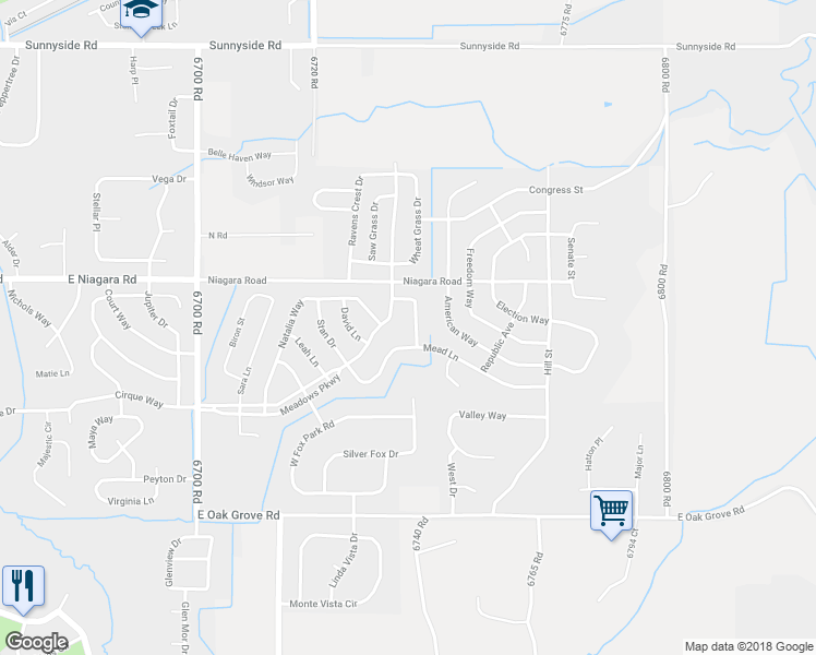 map of restaurants, bars, coffee shops, grocery stores, and more near 1842 Estates Drive in Montrose