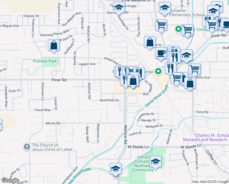 map of restaurants, bars, coffee shops, grocery stores, and more near 2958 Bay Village Avenue in Santa Rosa