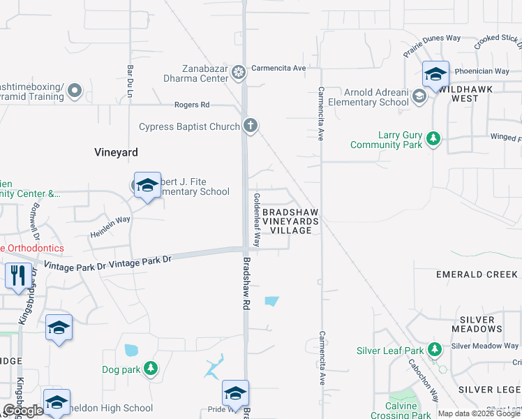 map of restaurants, bars, coffee shops, grocery stores, and more near 9708 Splender Way in Sacramento