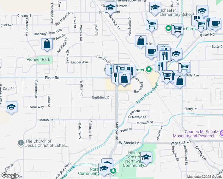 map of restaurants, bars, coffee shops, grocery stores, and more near 2812 Bay Village Avenue in Santa Rosa
