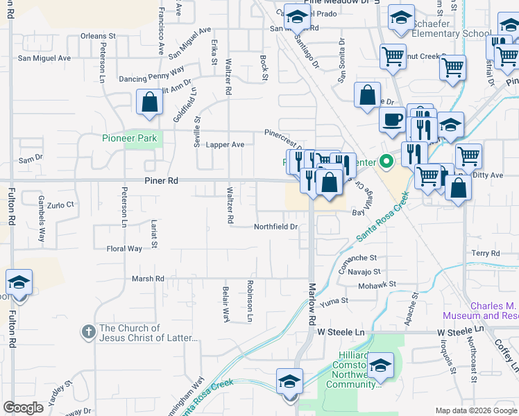 map of restaurants, bars, coffee shops, grocery stores, and more near 2958 Bay Village Avenue in Santa Rosa