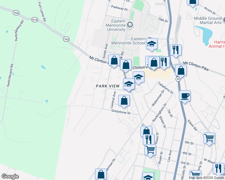 map of restaurants, bars, coffee shops, grocery stores, and more near in Harrisonburg