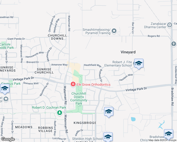 map of restaurants, bars, coffee shops, grocery stores, and more near 9320 Heathfield Way in Sacramento