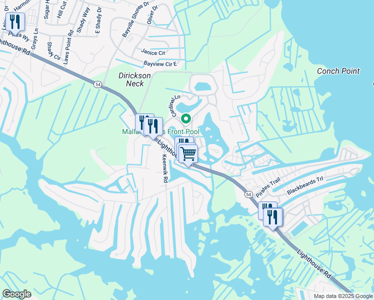 map of restaurants, bars, coffee shops, grocery stores, and more near 11 Mockingbird Lane in Selbyville