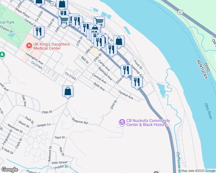 map of restaurants, bars, coffee shops, grocery stores, and more near 3100-3198 Central Ave in Ashland