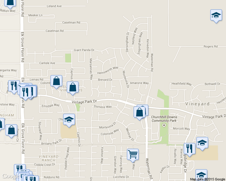 map of restaurants, bars, coffee shops, grocery stores, and more near 8023 Wente Way in Sacramento