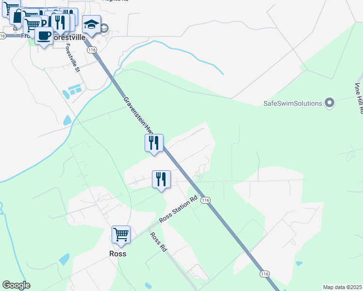 map of restaurants, bars, coffee shops, grocery stores, and more near 9341 TORRS Way in Forestville