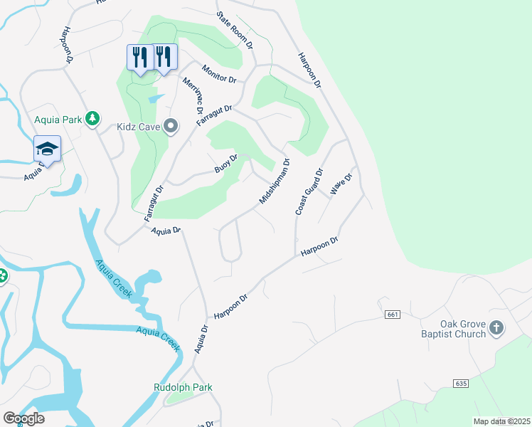 map of restaurants, bars, coffee shops, grocery stores, and more near 202 Fathom Cove in Stafford