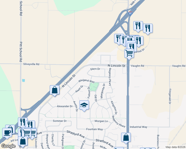 map of restaurants, bars, coffee shops, grocery stores, and more near 580 Schooner Ridge Drive in Dixon