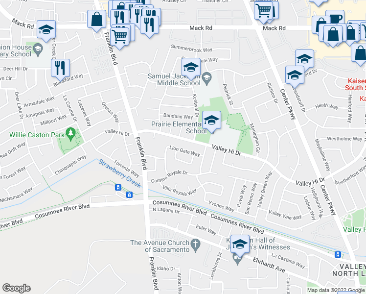 map of restaurants, bars, coffee shops, grocery stores, and more near 4963 Lion Gate Way in Sacramento