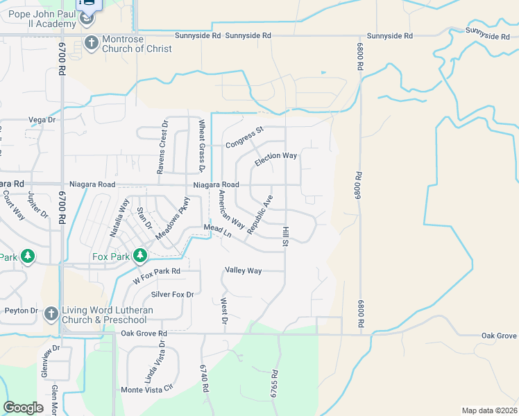 map of restaurants, bars, coffee shops, grocery stores, and more near 2350-2398 Election Way in Montrose
