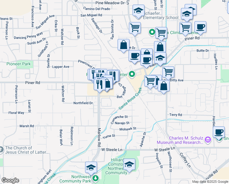map of restaurants, bars, coffee shops, grocery stores, and more near in Santa Rosa