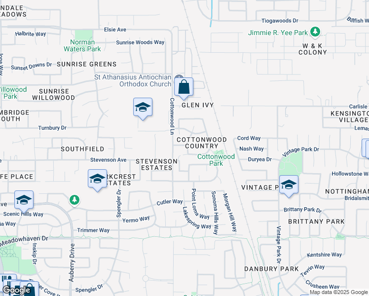map of restaurants, bars, coffee shops, grocery stores, and more near 8516 Middlesax Way in Sacramento