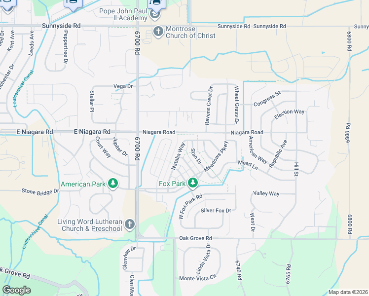 map of restaurants, bars, coffee shops, grocery stores, and more near 1885 Natalia Way in Montrose