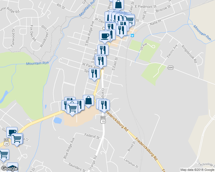 map of restaurants, bars, coffee shops, grocery stores, and more near 106 Page Street in Culpeper