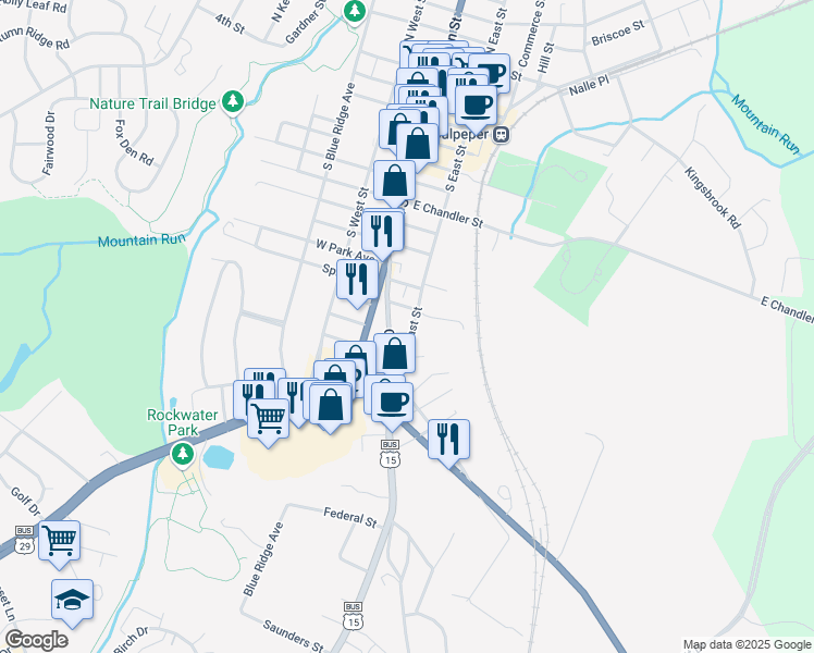 map of restaurants, bars, coffee shops, grocery stores, and more near 106 Page Street in Culpeper