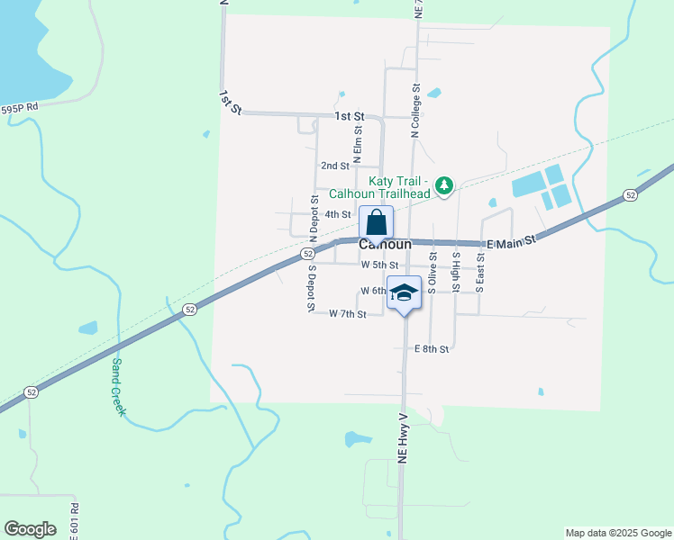 map of restaurants, bars, coffee shops, grocery stores, and more near 306 West 5th Street in Calhoun