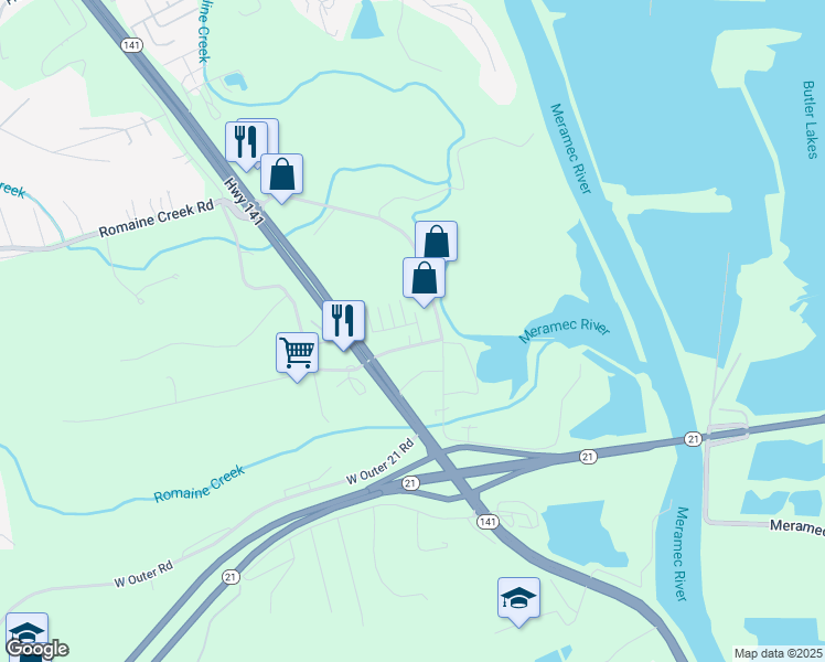 map of restaurants, bars, coffee shops, grocery stores, and more near 2577 Bluff View Drive in Fenton