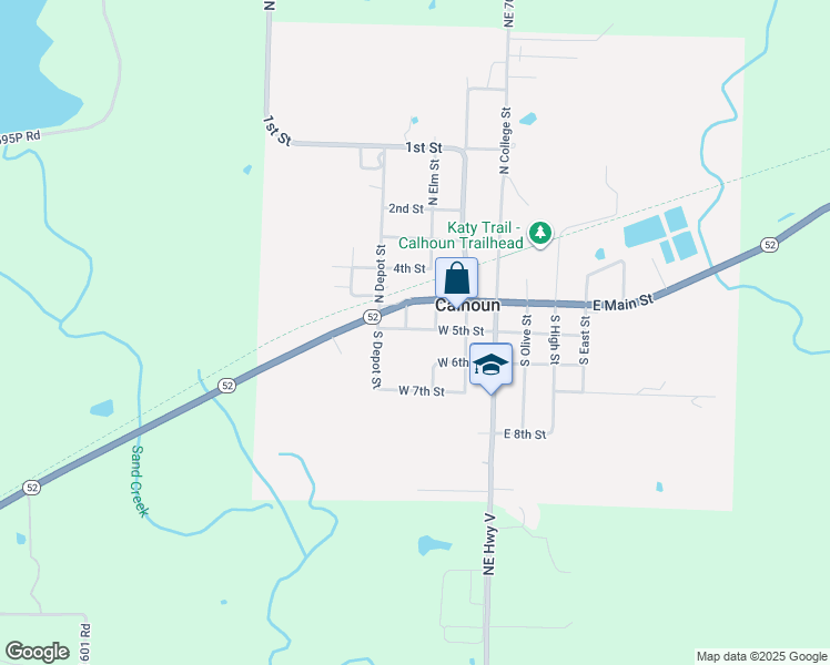 map of restaurants, bars, coffee shops, grocery stores, and more near 306 West 5th Street in Calhoun
