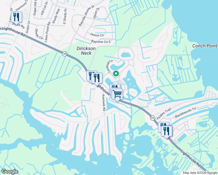 map of restaurants, bars, coffee shops, grocery stores, and more near 38021 Keenwik Road in Selbyville