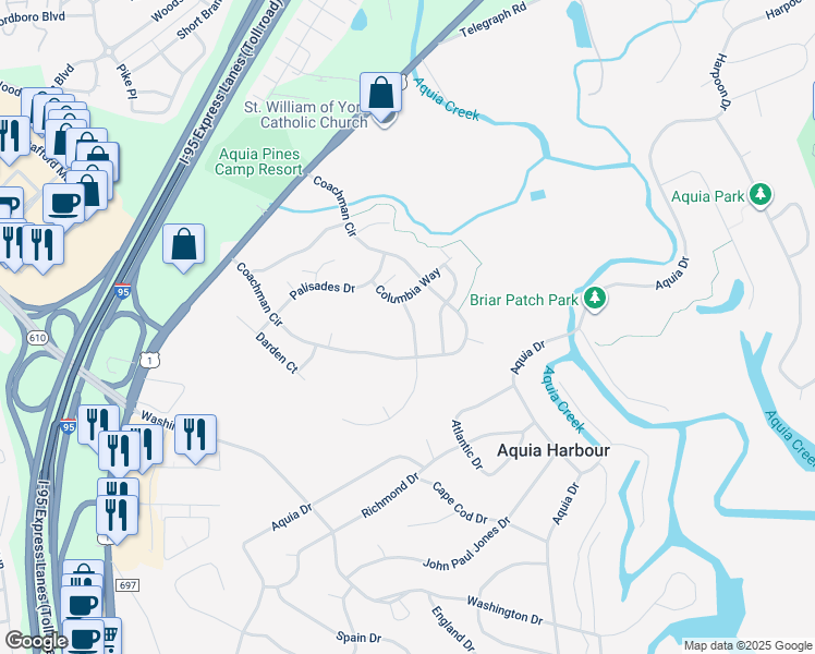 map of restaurants, bars, coffee shops, grocery stores, and more near 8 Bradbury Way in Stafford